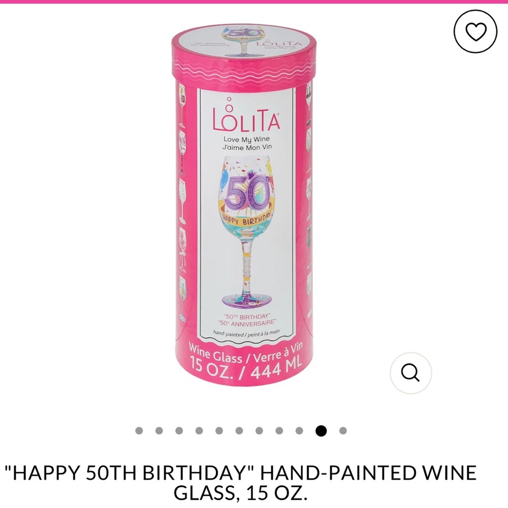 Lolita 50th Birthday Wine Glass with Pink and Purple Accents